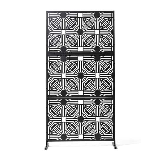 Glitzhome&#xAE; 6ft. Black Galvanized Steel Floral Room Divider